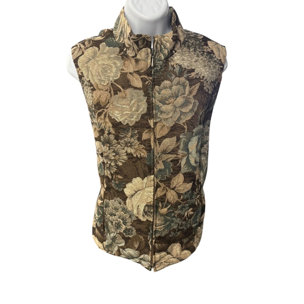 Drapers & Damons Floral Tapestry Vest Women's‎ Medium Sleeveless Zip Up - Picture 2 of 10